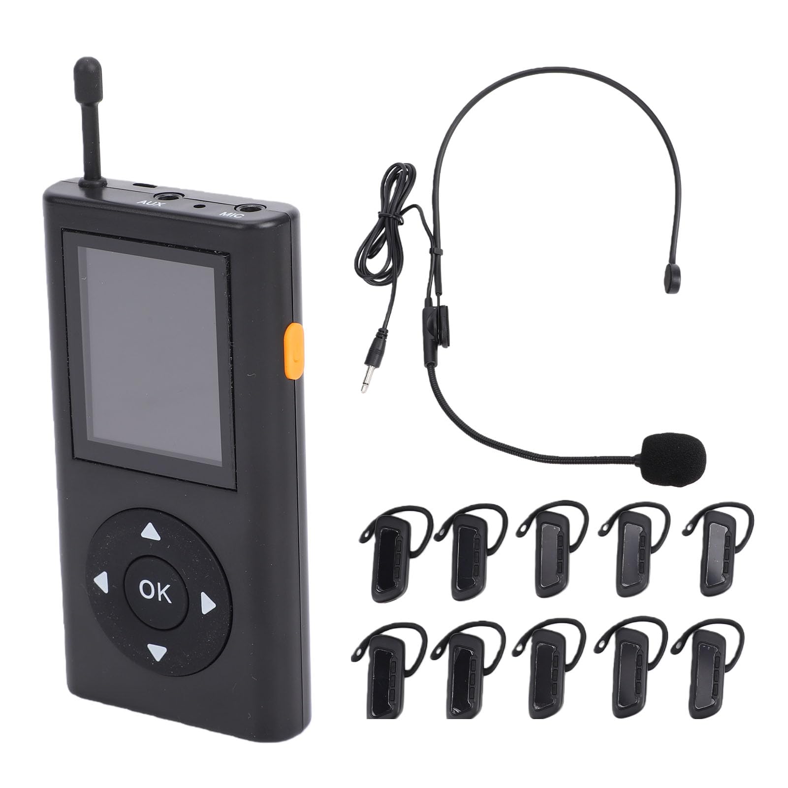 Matybobe di Guida Turistica Wireless Microfono per Guida Turistica Cuffie per 1 Trasmettitore 10 Ricevitori Riduzione Digitale del Rumore Portata 200 M [Ma (Spina UE da 100 a 240 V)