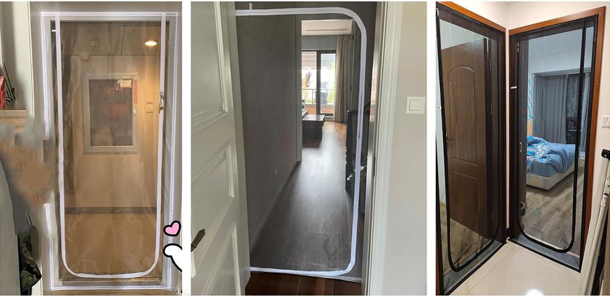 Self-Adhesive Window Screen with Zipper Opening, 59"x59" Mesh Screen Curtain with Hook and Loop Tape, Fitted to Multiple Windows