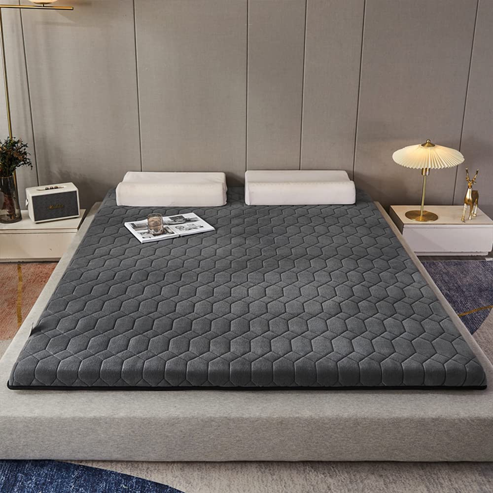 Colchón de futón japonés, colchón de suelo de tatami grueso, almohadilla para dormir en el suelo impresa, estera transpirable, colchón para invitados, colchón acolchado para cama ( Color : Grey , Size