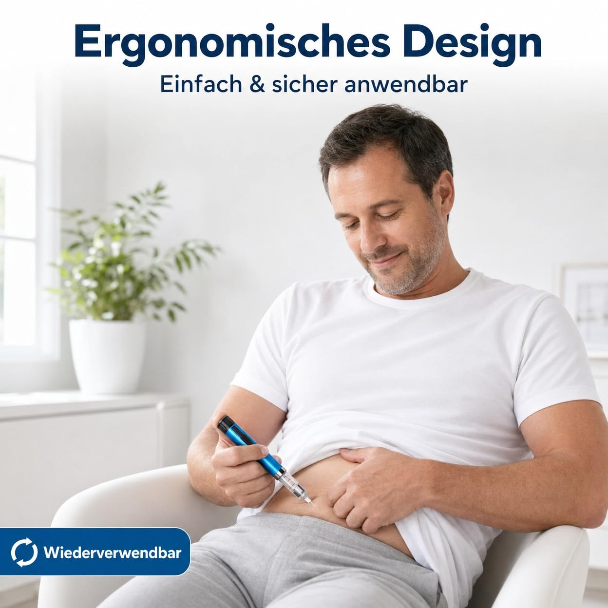 Wiederverwendbarer Insulinpen, Insulinspender, Insulinstift, Exakte Dosierung von 1–60 Einheiten, 3ml Patronen, Leicht & Tragbar, Injektionsgerät