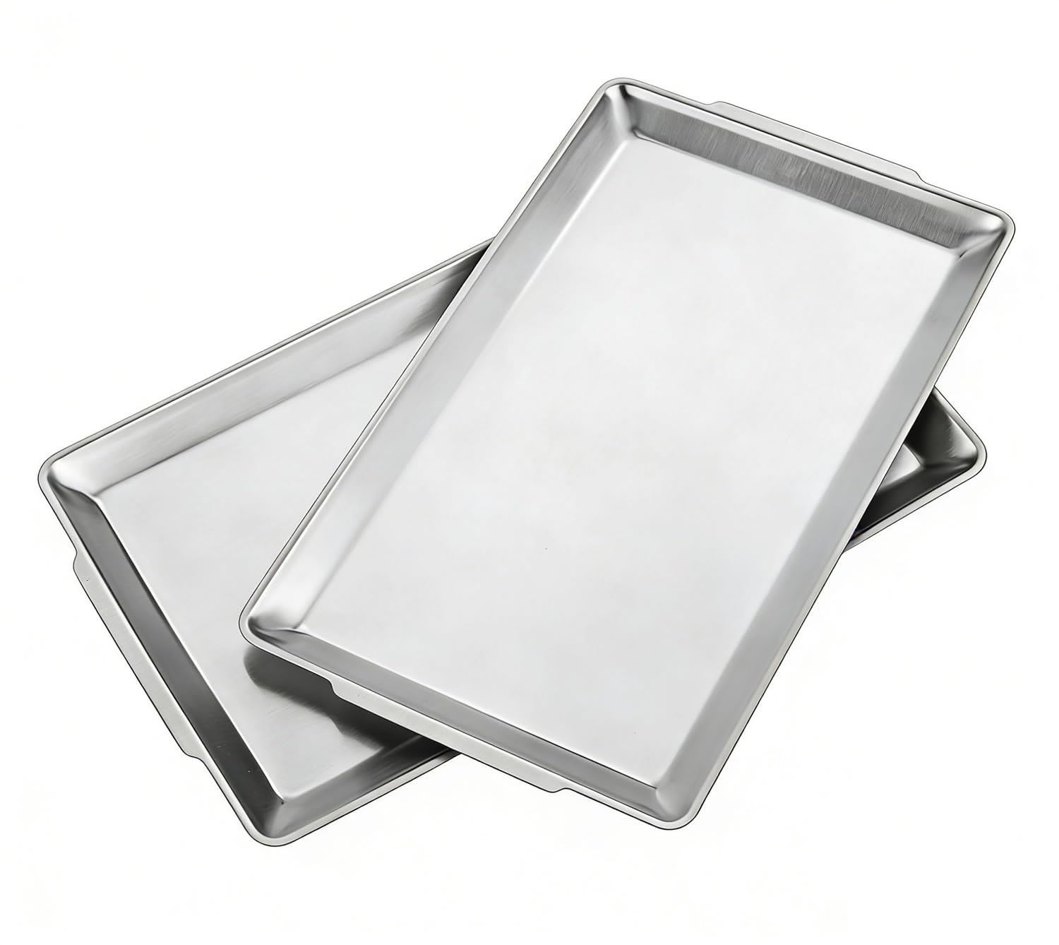 40x24cm große Servierplatten, 2er Set,robuste große Serviertabletts aus Edelstahl, Silber rechteckige Tablett für Essen, Obst, Party, Hochzeit, Weihnachten
