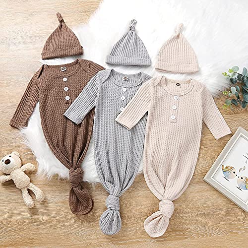 Image of Twopumpkin Baby Girl Boy Coming Home Knotted Gown Unisex Newborn Infant Sleep Onesie Outfit Cute Baby Winter Pajamas