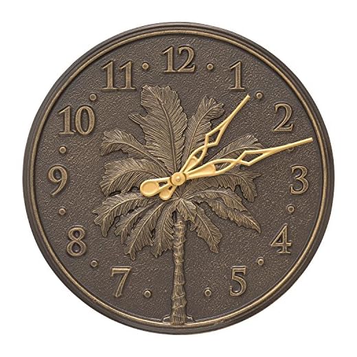 Whitehall Single Palm Wall Clock 16 x 16" x 0.5" Wall Clock French Bronze