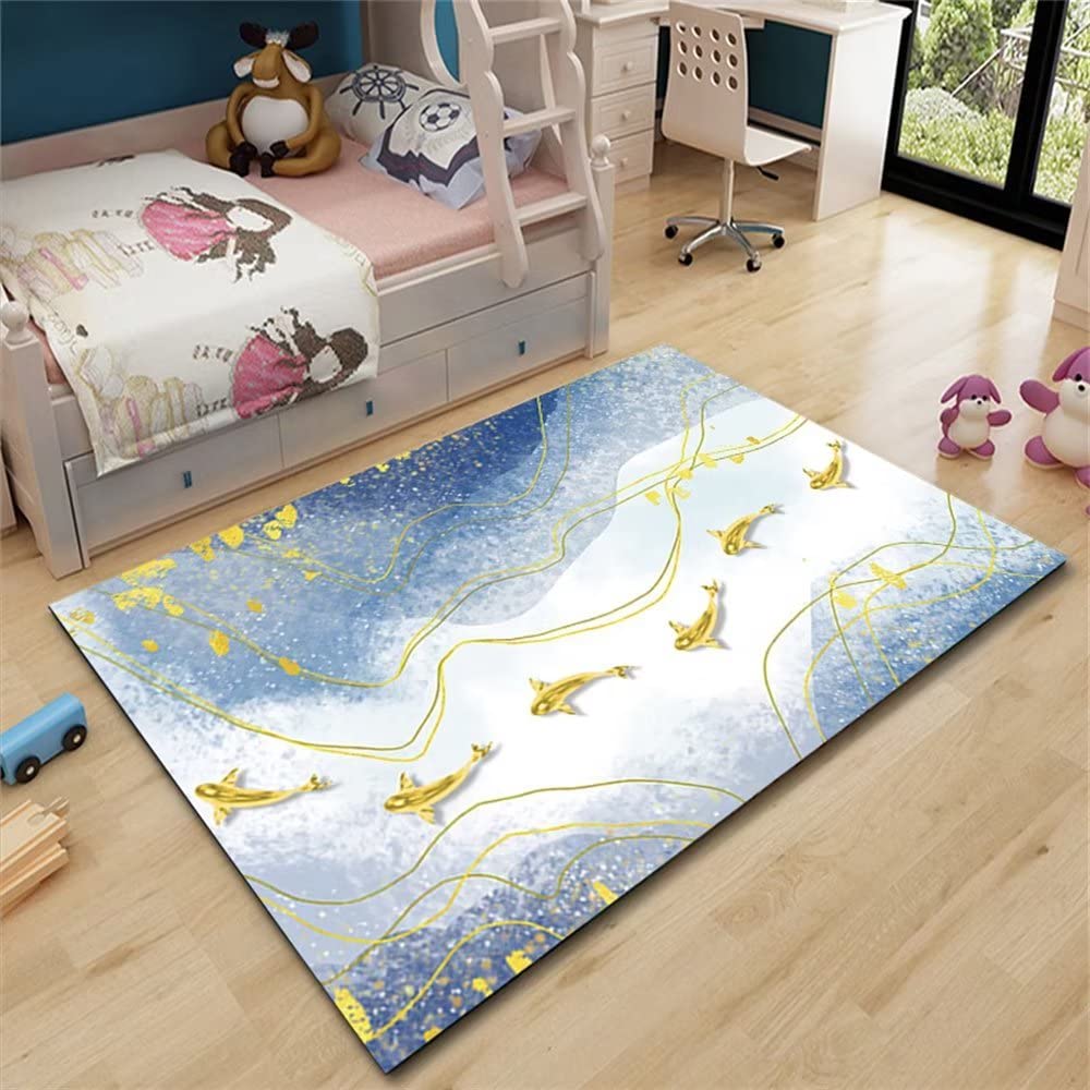 Tapis de salon 100x200cm jaune et bleu antidérapant pour chambre et canapé