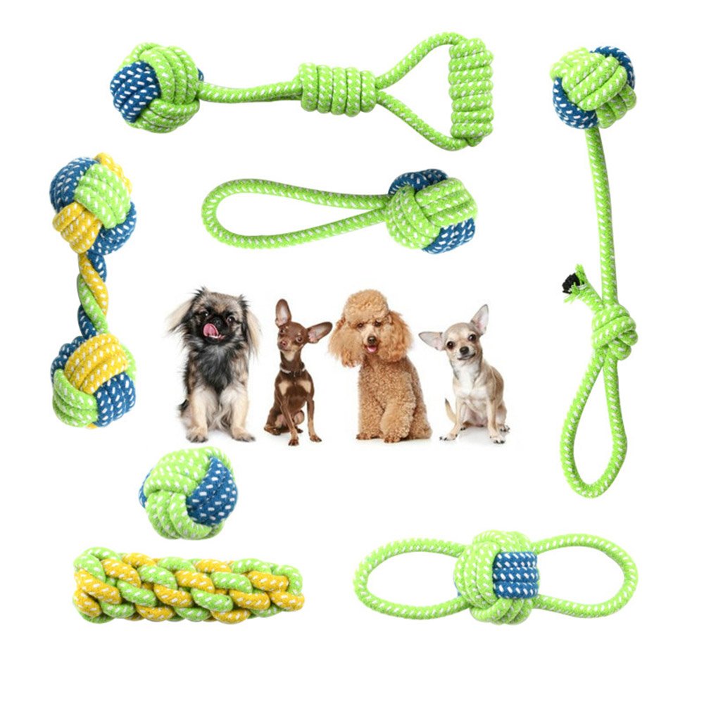 Perro de Mascota Cuerda de algodón Perro de Juguete 7 unids Masticar Juguetes Mascota Palying Ball Perros Juguetes Limpieza Dental Perro lanzando mordedura Juguetes