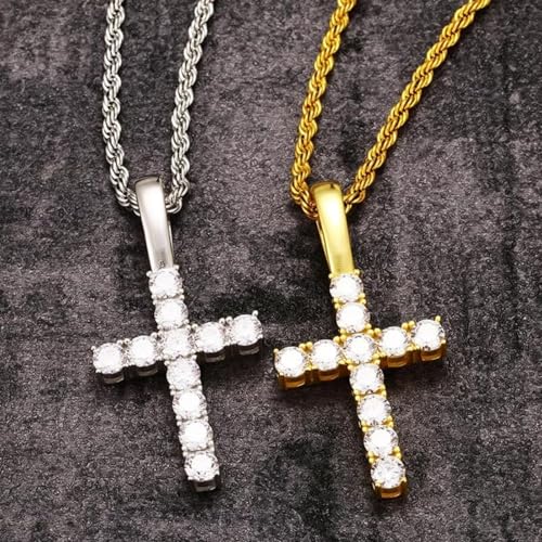 14K Gold 5mm Diamond Cross Pendant Necklace for Men, Trendy and Stylish Accessory for Music Festivals and Night Outs4