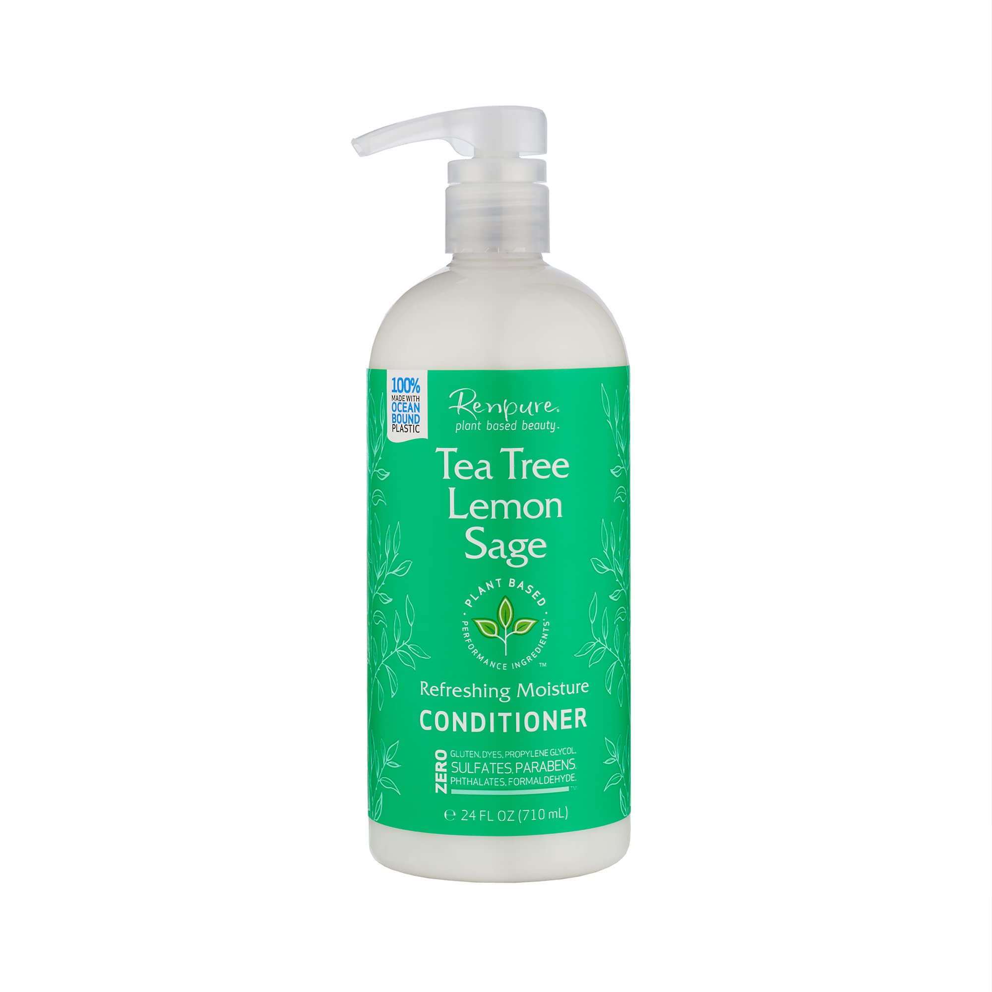 Renpure Plant Based Tea Tree and Rosemary Refresh and Rebalance Conditioner - Soothes Dry Scalp - Delivers Moisture and Shine - Gentle Formula - Dye Free - Recyclable, Pump Bottle Design - 24 fl oz