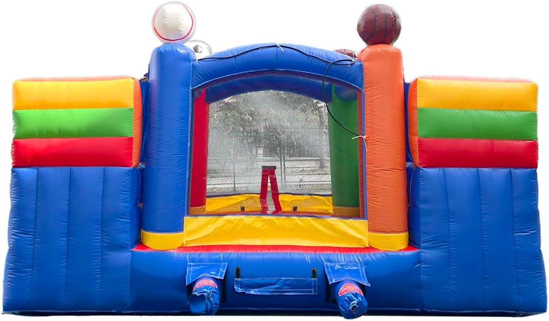 Crossover Sports Castle Double Water Slide Bounce House Combo, 16.5 x 15 x 11 Foot, PVC Vinyl Inflatable Bouncer for Kids, Removable Pools, Stakes, Storage Bag and 1 HP Blower