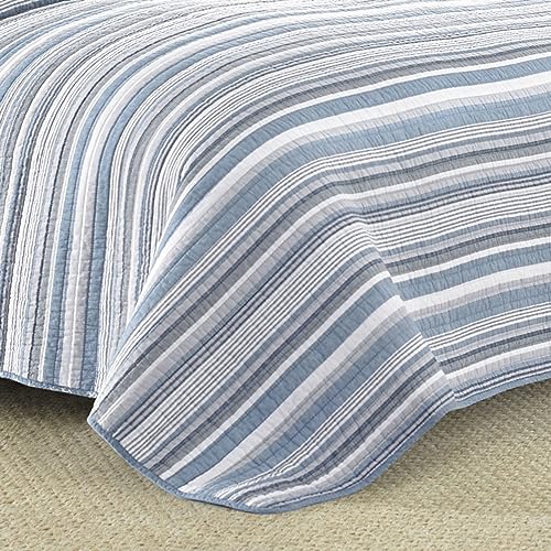 Nautica - Twin Quilt Set, 100% Cotton Bedding with Matching Sham, Reversible Stripe and Anchor Design, Lightweight for Year-Round Layering (Jettison Blue) by Nautica - Image 8