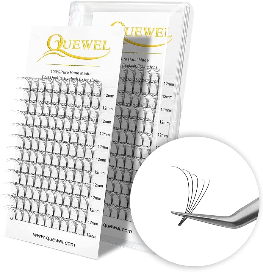 QUEWEL Premade Fan Volume Lash Extensions 5D 0.10D 12mm Russian Pre Made Fan Lashes, 5D-0.10D-12mm - Image 2