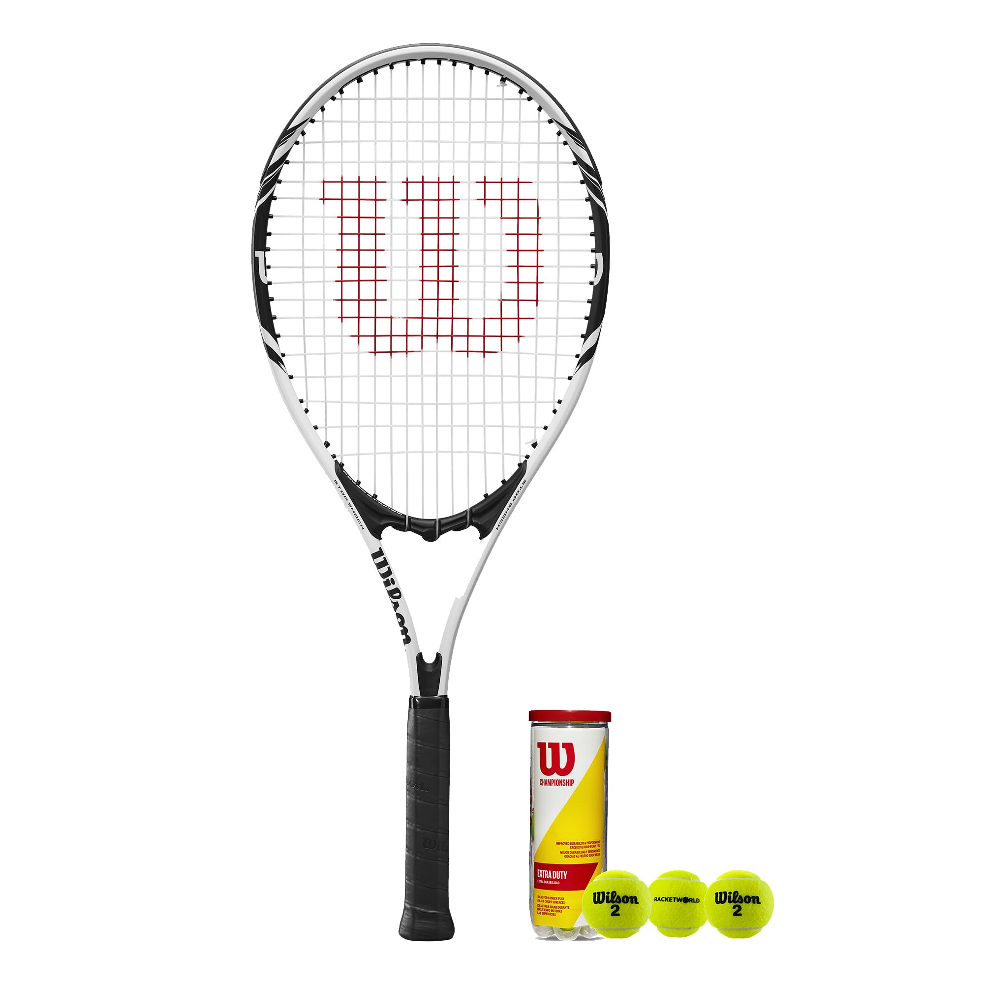 Wilson Federer Adult Tennis Racket (Various Bundle Options) White/Black Series (Racket & Tennis Balls)