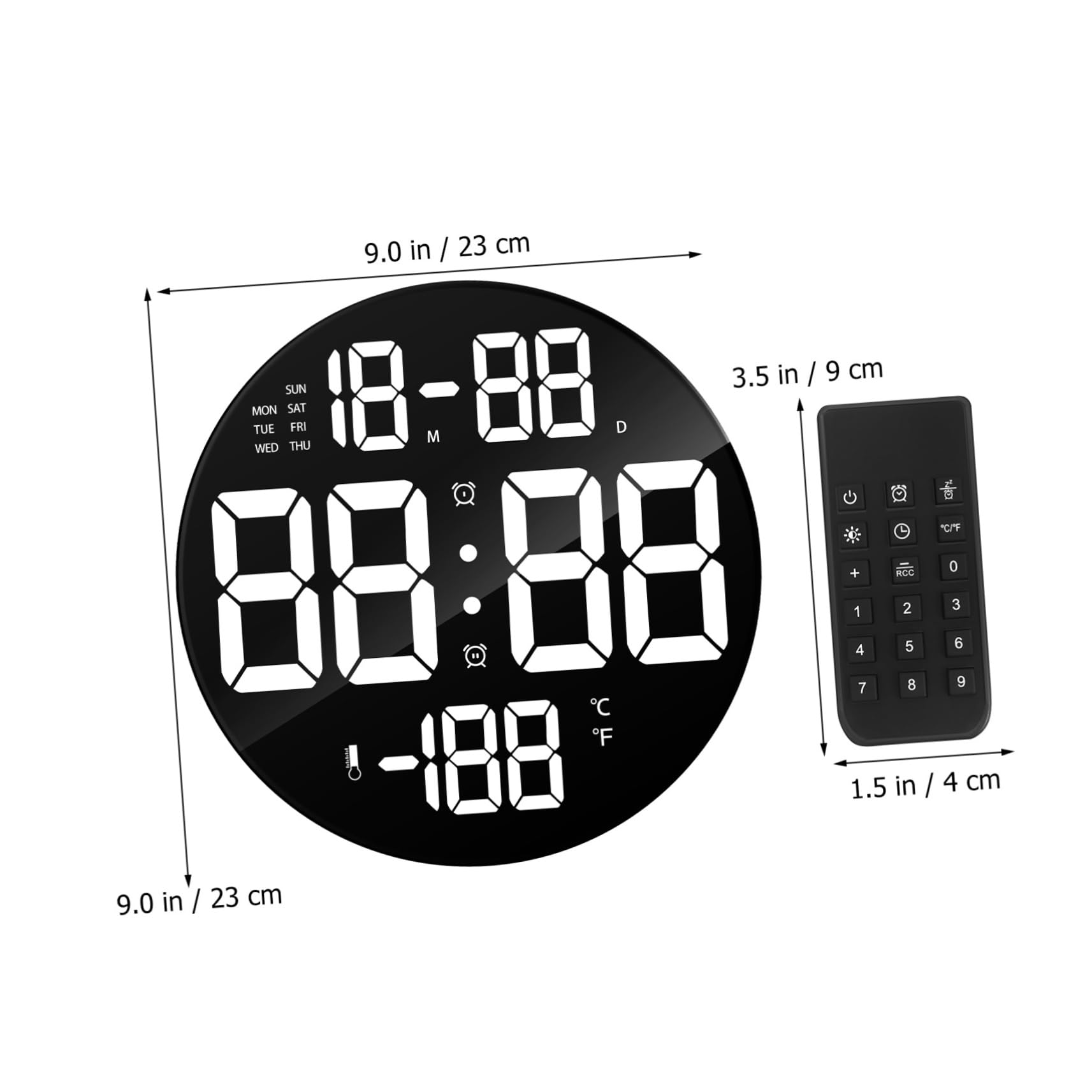 Ciieeo Orologio Digitale da Parete Rotondo LED Nero 9 Pollici