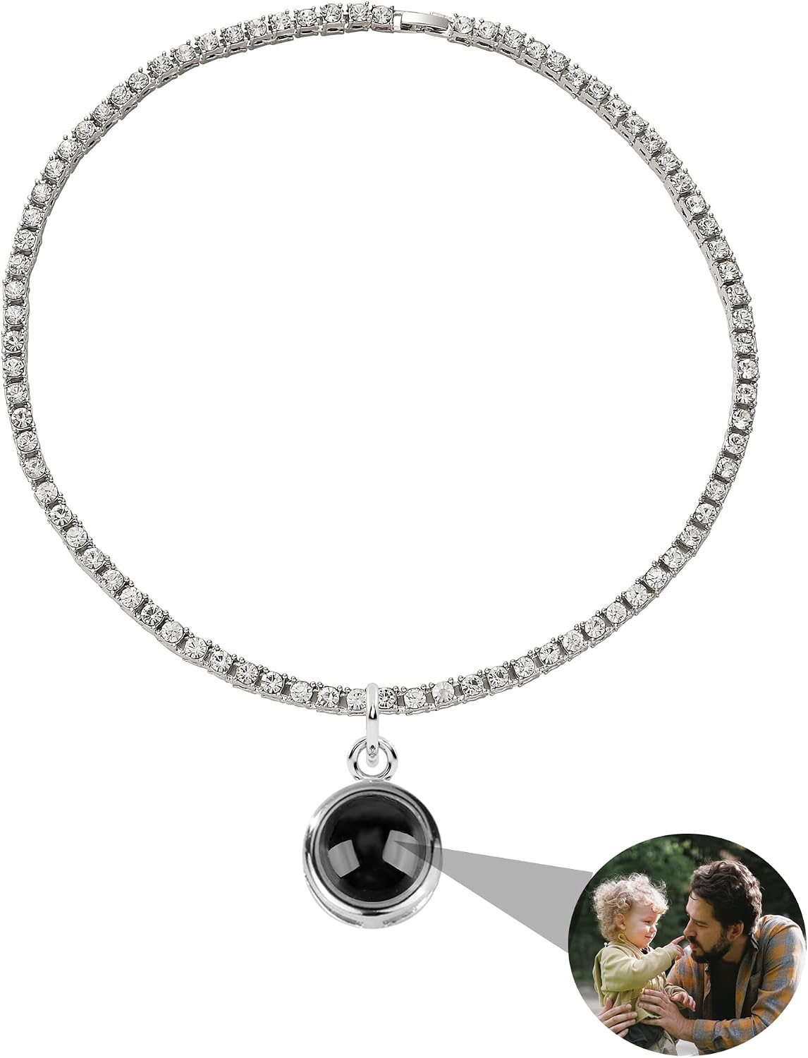 Personalized Photo Necklace Customized Photo Projection Necklace Round Pendant Necklace with Picture Inside Sterling Silver Projection Necklace Custom Jewelry Gifts for Women Girls Wife Mom Christmas