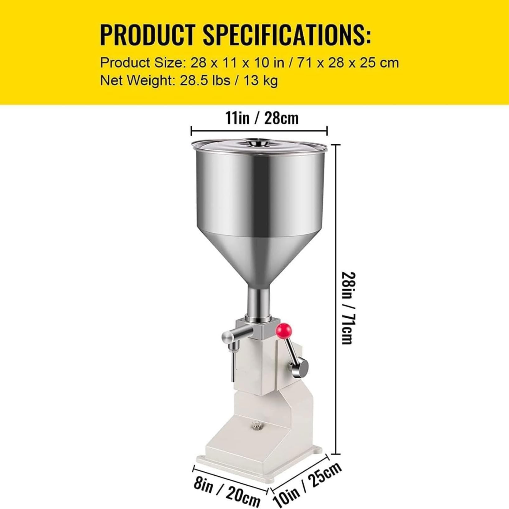Machine de remplissage manuelle 10-100ml, distributeur de liquide portable en acier inoxydable avec trémie 10L, dosage précis pour les sauces, les huiles, les cosmétiques et l'utilisation de laboratoi