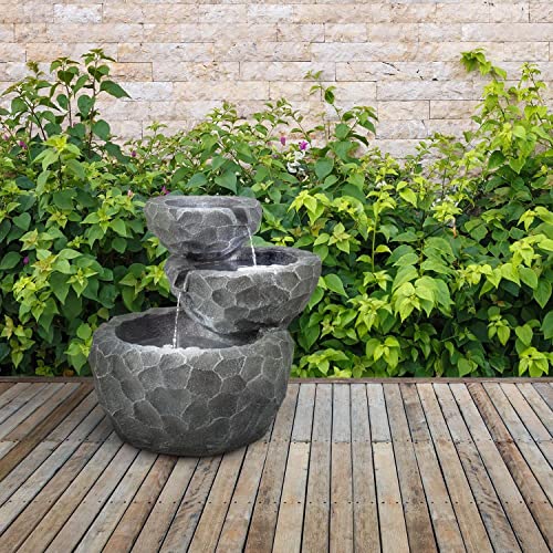 blumfeldt Murach Gartenbrunnen Kaskadenbrunnen Zimmerbrunnen (Akkubetrieb, 2 Watt Solarpanel, 3 LEDs...