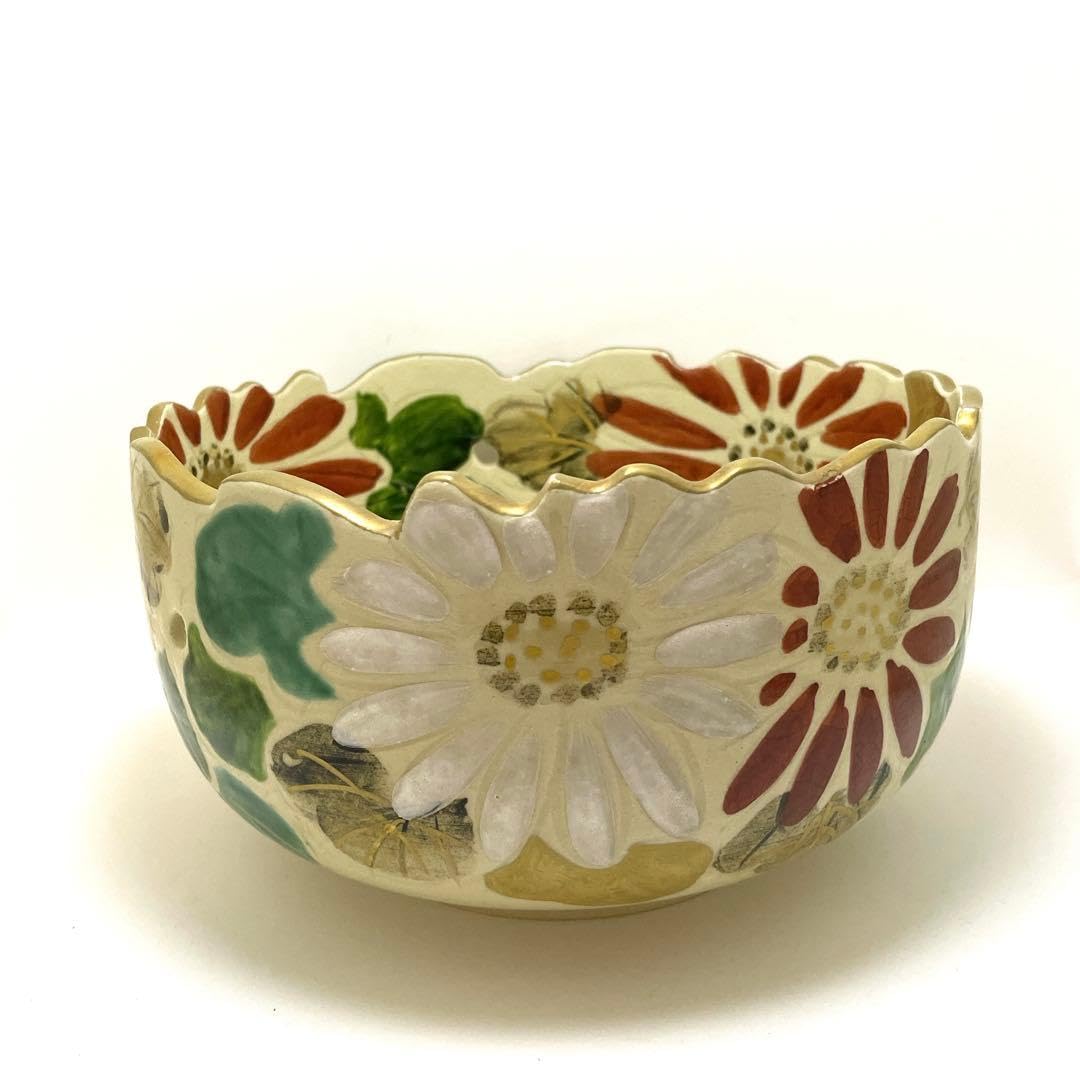 Amazon.co.jp: 菓子鉢 平安萬珠堂 京焼 紅白菊花文様 大きな鉢