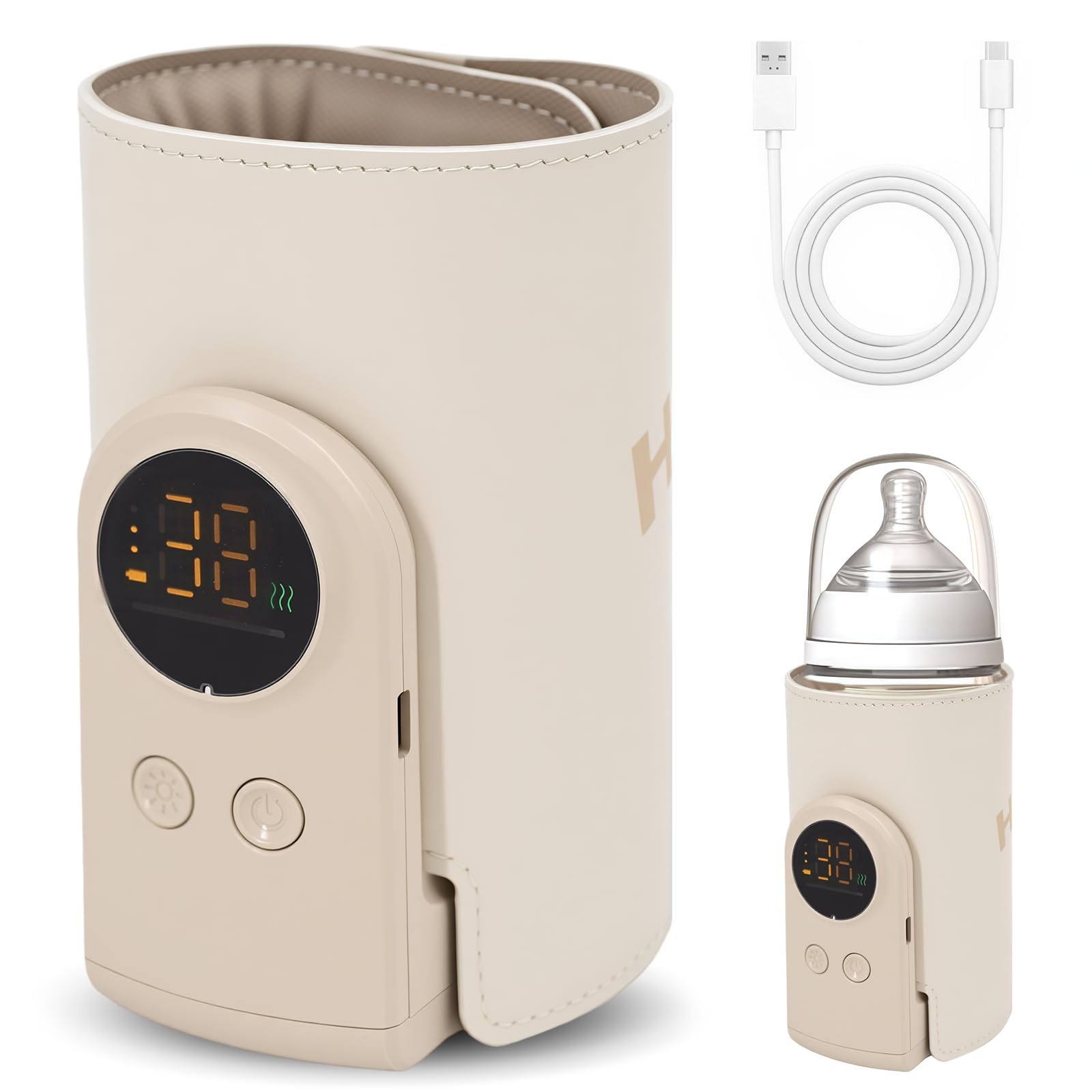 Scaldabiberon portatile con porta USB-C a 6 livelli di regolazione della temperatura (38-50°C), display LCD intelligente, ideale per riscaldare alimenti per neonati e alimenti per bambini. Un must per