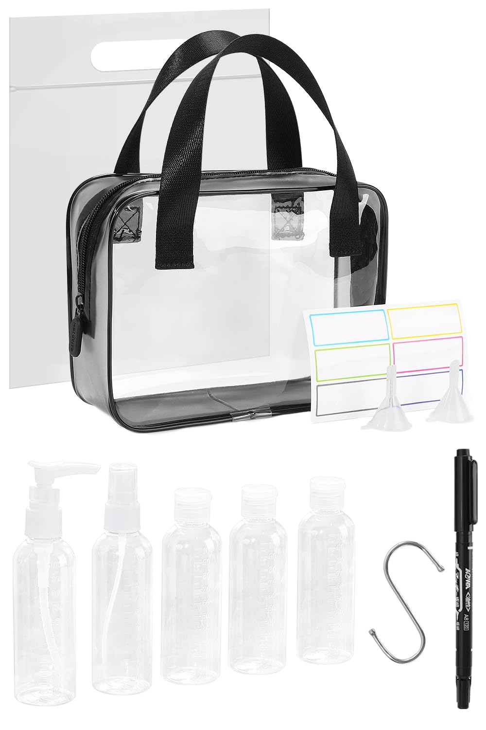 Neceser Transparente con 8 Botellas de Viaje (MAX.100ml) y 1 Bolsa de Vuelo para Líquidos (20x20 CM,1L), Bolsa de Cosméticos Impermeable para Hombre y Mujer — view 10