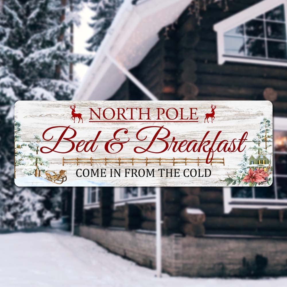 Chico Creek Signs North Pole Bed & Breakfast Dom wiejski Boże Narodzenie znak dekoracje świąteczne sztuka ścienna dekoracja wnętrz 8 x 24 108240016018