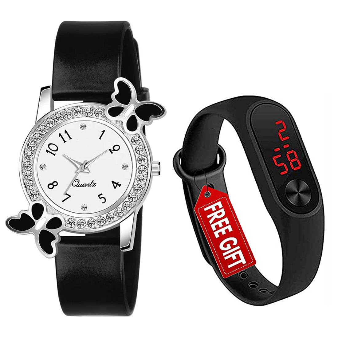 GOLDENIZE FASHION Butterfly Analogue and Rectangular Digital Dial LED Display Kids Digital Watch for Girls & Womens Watches Combo Pack of 2 (Black) (B09ZLKN5NZ) Amazon Price History, Amazon Price Tracker
