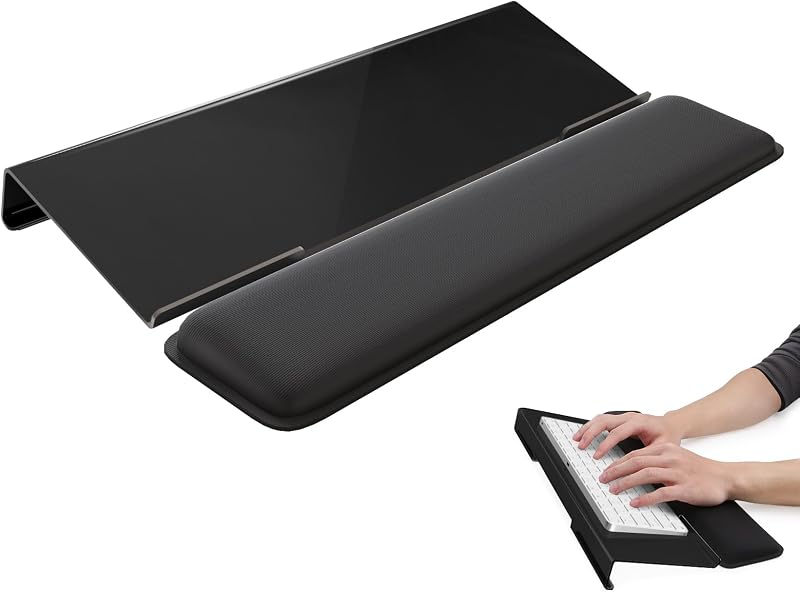 Laborio Computer Keyboard Wrist Rest, Keyboard Riser Stand for Desktop | Black, Ergonomic Acrylic Keyboard Holder, Non-slip Wrist Pad, Pain Relief for Typing, Multiple Colors