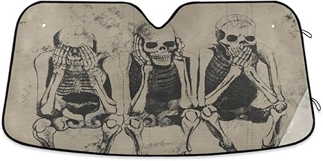 Windshield Sun Shade Shabby Skull Three Monkey Ram Front Window Block UV Shades Visor Reflective Retractable for Car SUV Trucks