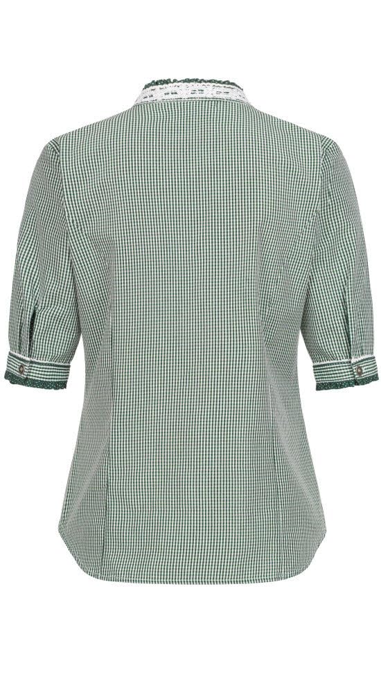 Nübler Trachtenbluse Damen - Kurzarm, V-Ausschnitt, klassischer Trachtenlook - Moderne bayrische Tracht, Sandy in Grün