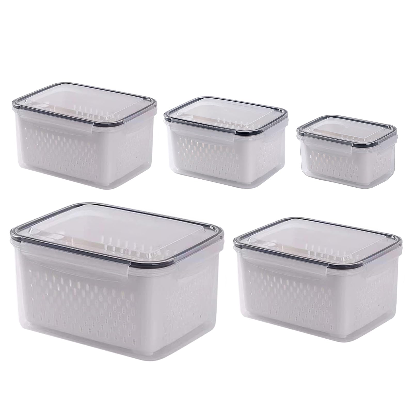 HLTYGWX Caja de Almacenamiento para Nevera con coladores, organizadores de Productos apilables, contenedor de conservación de Alimentos para Nevera, Herramienta de Cocina (Juego de Tres Piezas A)