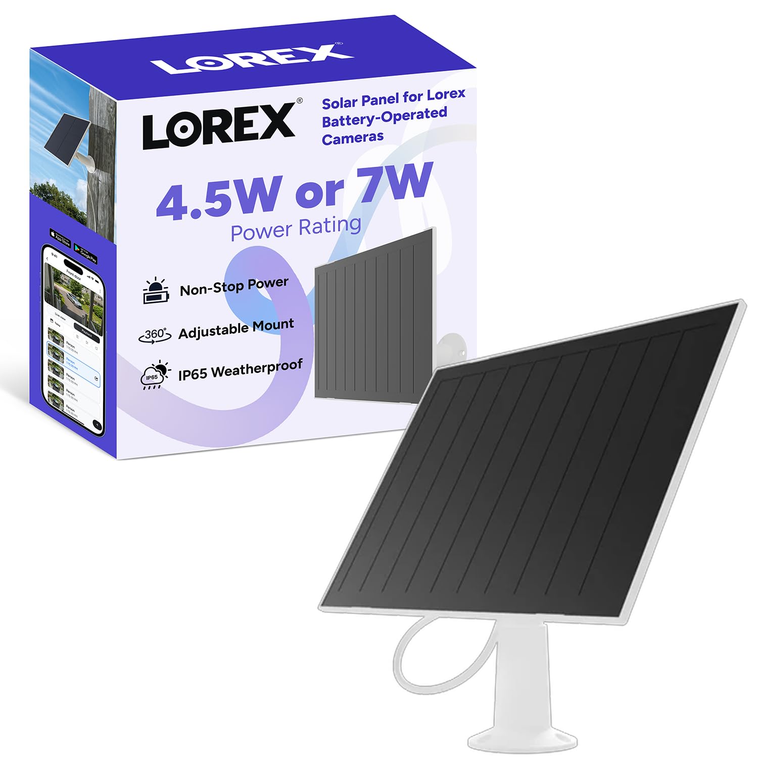 Panneau solaire Lorex pour caméra de surveillance extérieure à piles