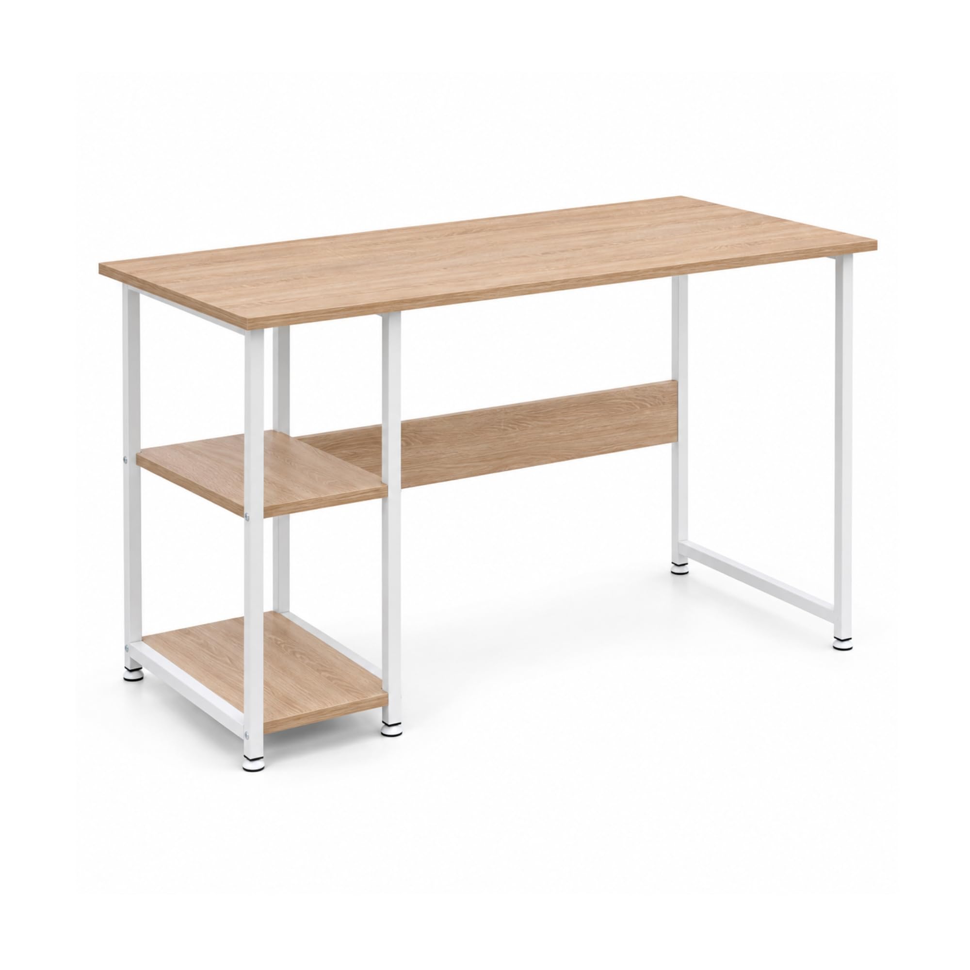 Escritorio Madera Metal, Mesa de Ordenador con 2 Estantes, Metal Blanco y Roble 120 x 60 x 74 cm. Alexis