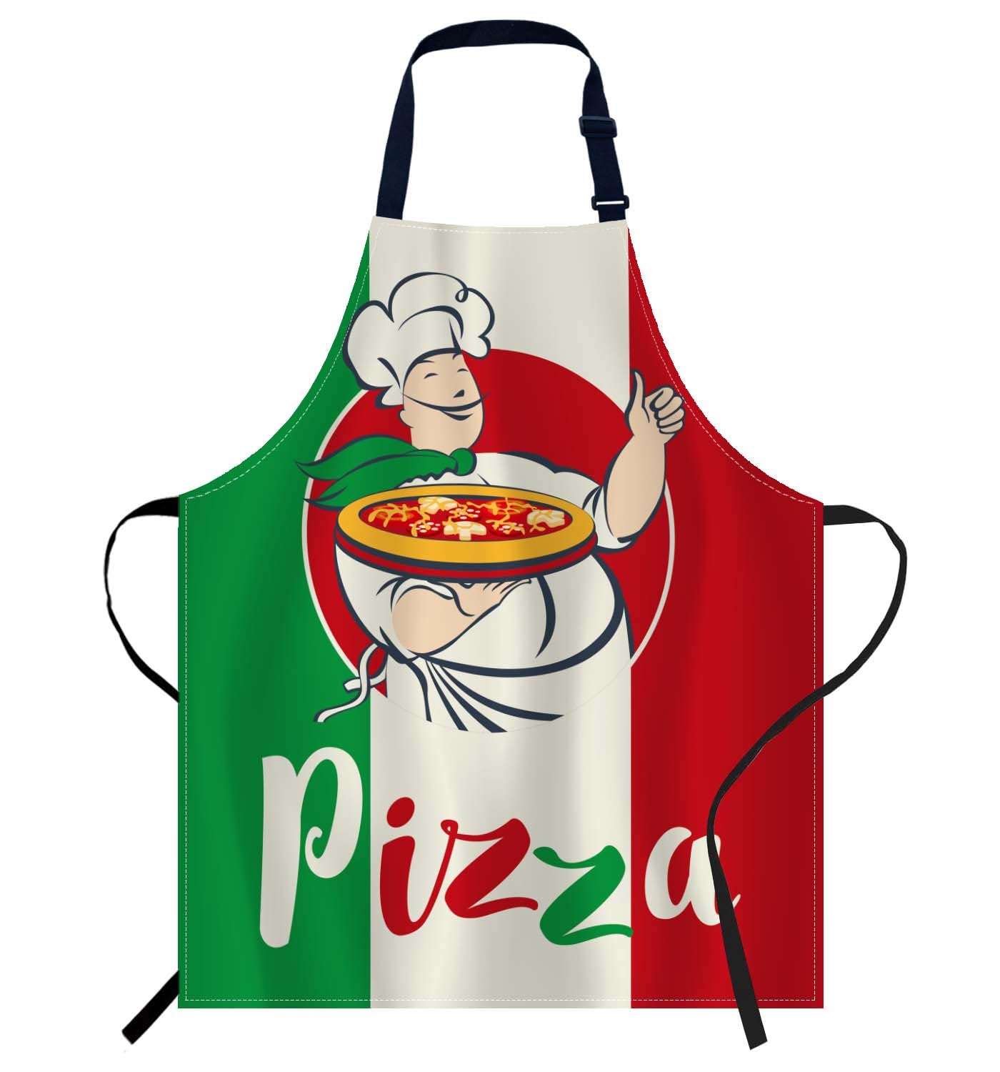 Smooffly Italian Flag Pizza Chef Apron - Unisex Adjustable Bib Apron for Home Kitchen Restaurant, Coffee House