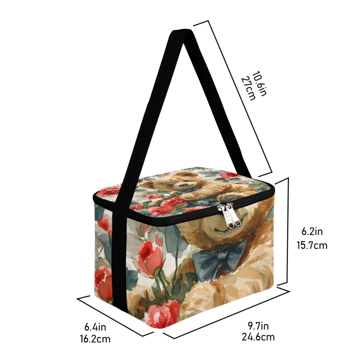 GzLeyigou Lunch Bags for Women Men 9 Cans,Bear with Red Roses Hot & Cold Food Delivery Bag Insulated Grocery Bag Insulated Lunch Box Valentine's Day Cooler Bag for Office Work Picnic Beach