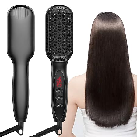 Hair Straightener Brush, Ms.Belles Portable Straightening Comb Anti-Scald, Auto Temperature Lock & Auto-Off LED Straightener Brush Beard Straightening Brush Electric Heated Comb for Home & Travel
