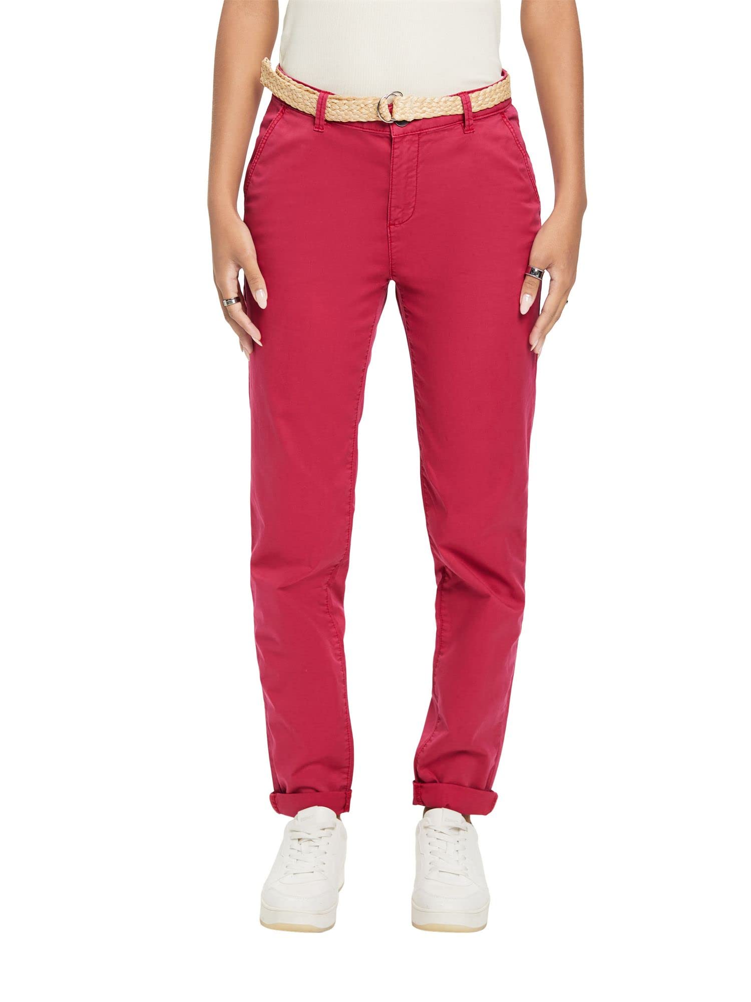 ESPRIT Lightweight Stretch Belted Chino, Dark Pink, 30W x 30L