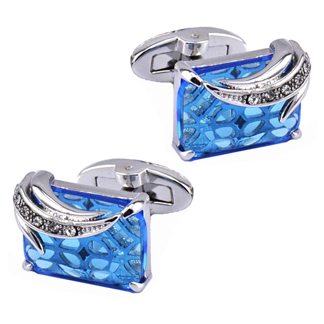 Peora Silver Plated Blue Square Crytal Cufflinks for Men Boys Wedding Business Gift (B07PFKPK5G) Amazon Price History, Amazon Price Tracker