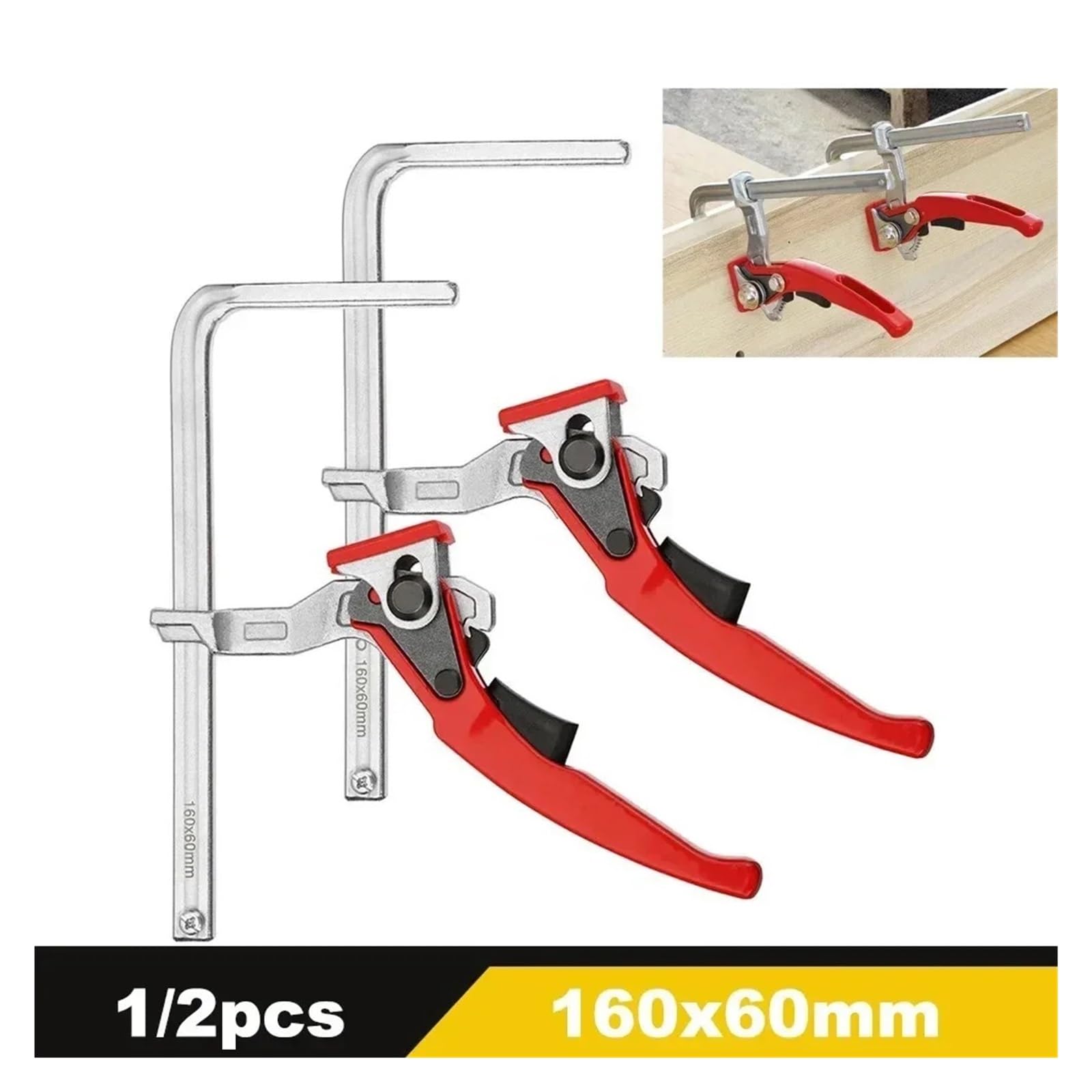 Hebelzwinge Ganzstahl Schnell wirkende Niederhalteklemme, Ratschenführung, F-Klemmbänke, schnell drückendes, festes Klemmwerkzeug(200mm,2PCS)