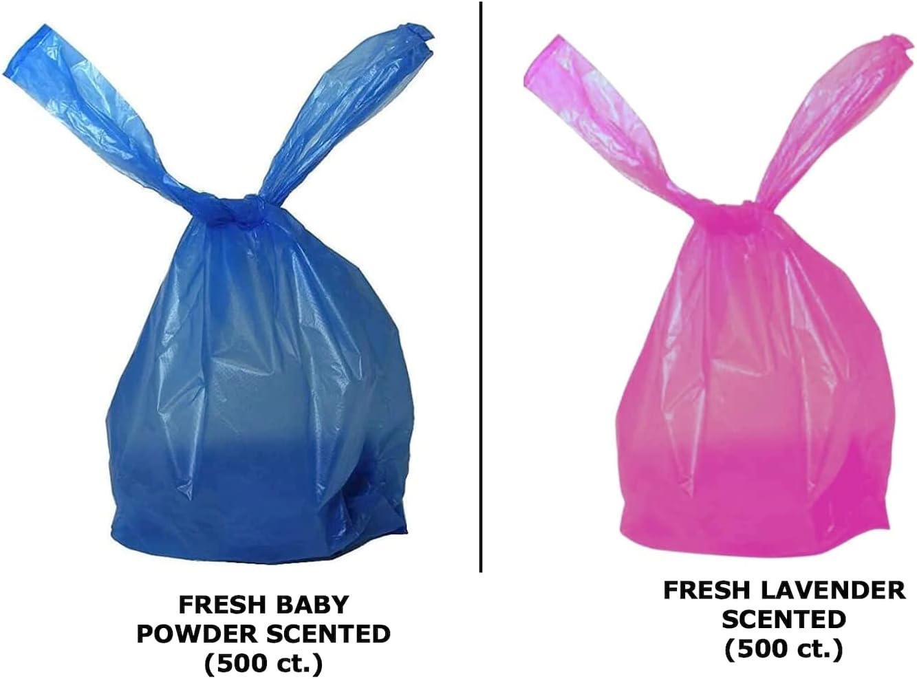 Baby Disposable Plastic Diaper Bags 1000 Count (500 Lavender Scent, 500 Fresh Baby Powder Scent) Easy Tie Handles Diaper Sacks or Pet Waste Bags (1000 Bags)