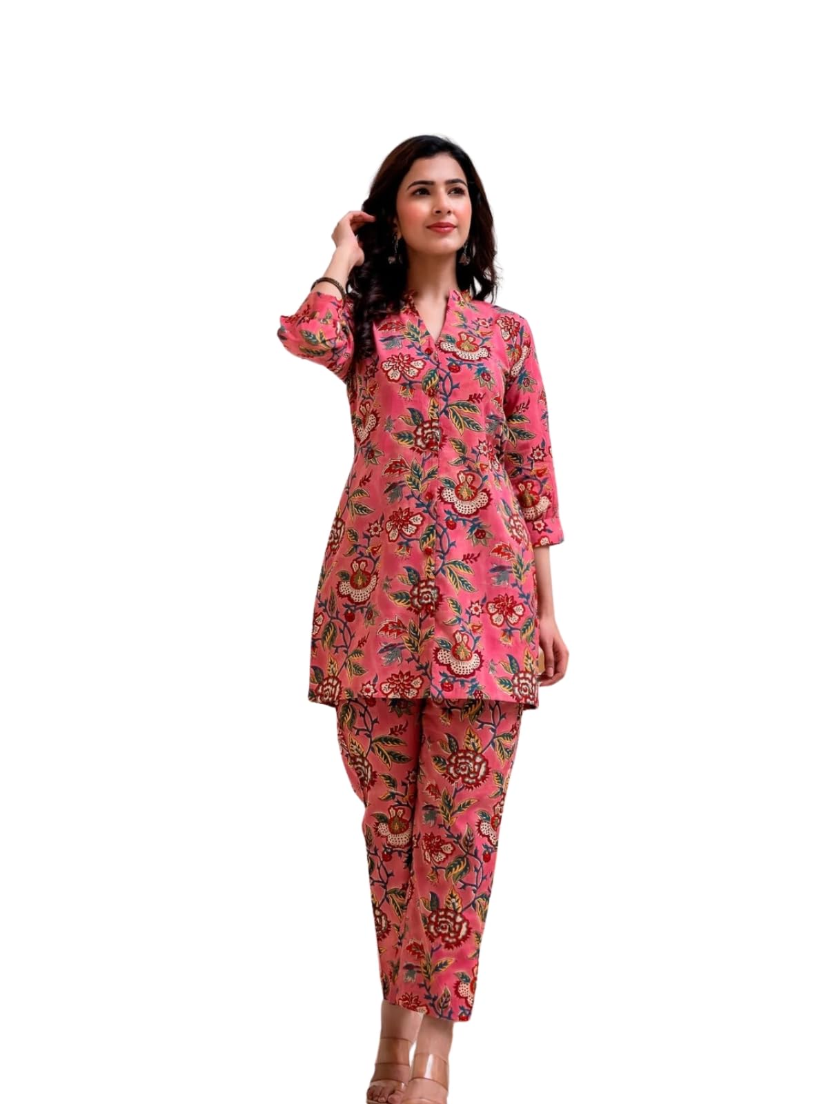 Dhruvi Trendz Regular Fit Formal Floral Printed Rayon Western Co-Ord Set For Women(Available In 2Xl And 3Xl) (Dt-W1729&Tr820_Pink_Xs)