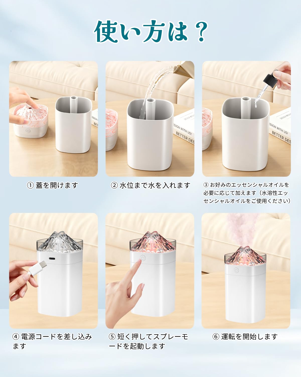 Amazon.co.jp: 加湿器 小型 卓上 大容量 400ML アロマ対応 7色LED