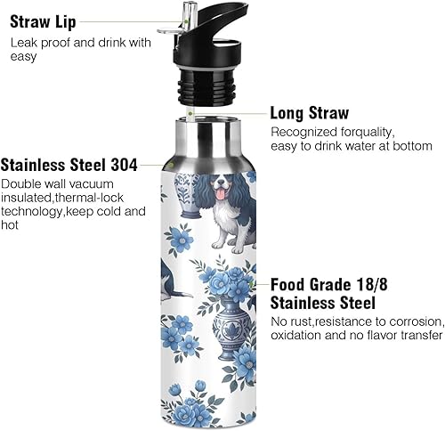 Miniatura 3 de Botella de agua de acero inoxidable de 20 onzas, botellas de agua a prueba de fugas para gimnasio, viajes al aire libre, escuela, lindos perros,