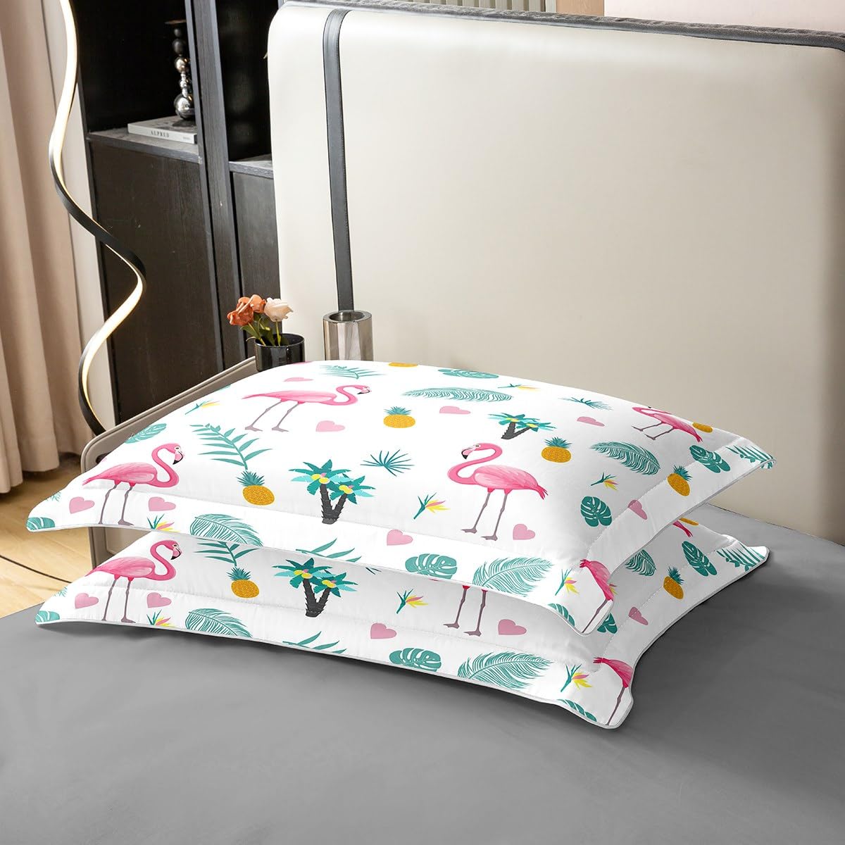 Loussiesd Bettwäsche Tropisch Flamingo Blätter Bettbezug Set Tropisch Flamingo Blätter Bettwäsche 135x200cm 100% Baumwolle mit 1 Kissenbezug Reißverschluss