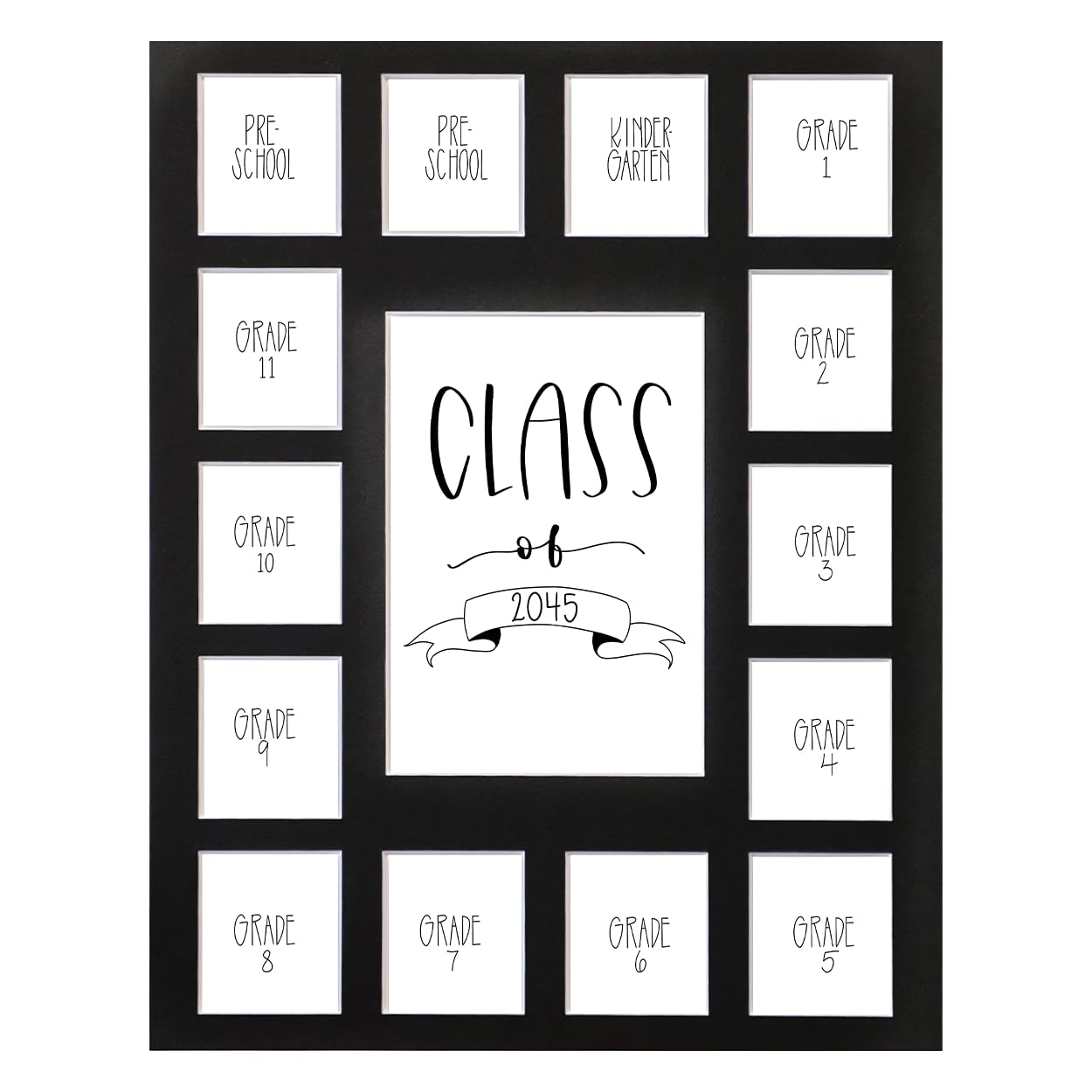 Rustic Red Door Co. RRD Class of 2045 Photo Collage Mat (11' x 14') - School Picture Frame for Pre-K to 12 - Black Mat (15 Photos)