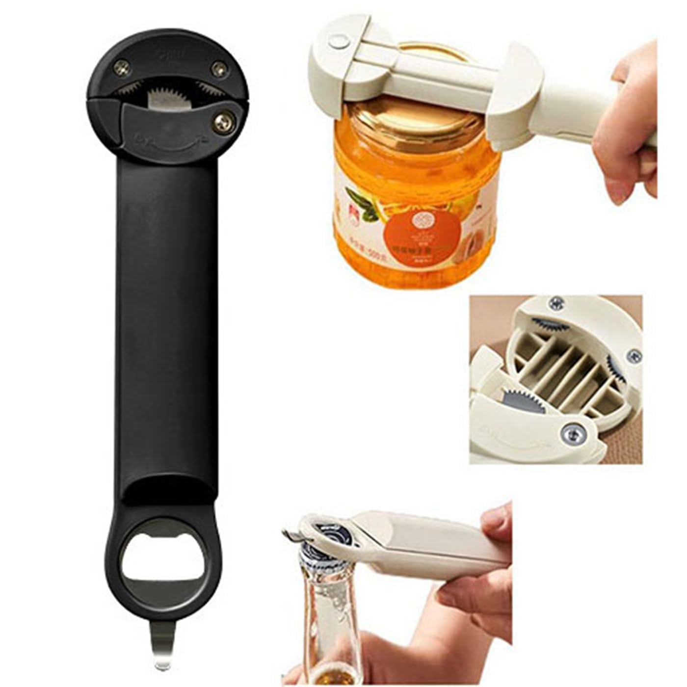 Atornillador de tapa ajustable de acero inoxidable, abridor de botellas retráctil multifuncional, abridor de latas magnético, herramienta de cocina múltiple for tarros de gelatina, vino, cerveza y otr