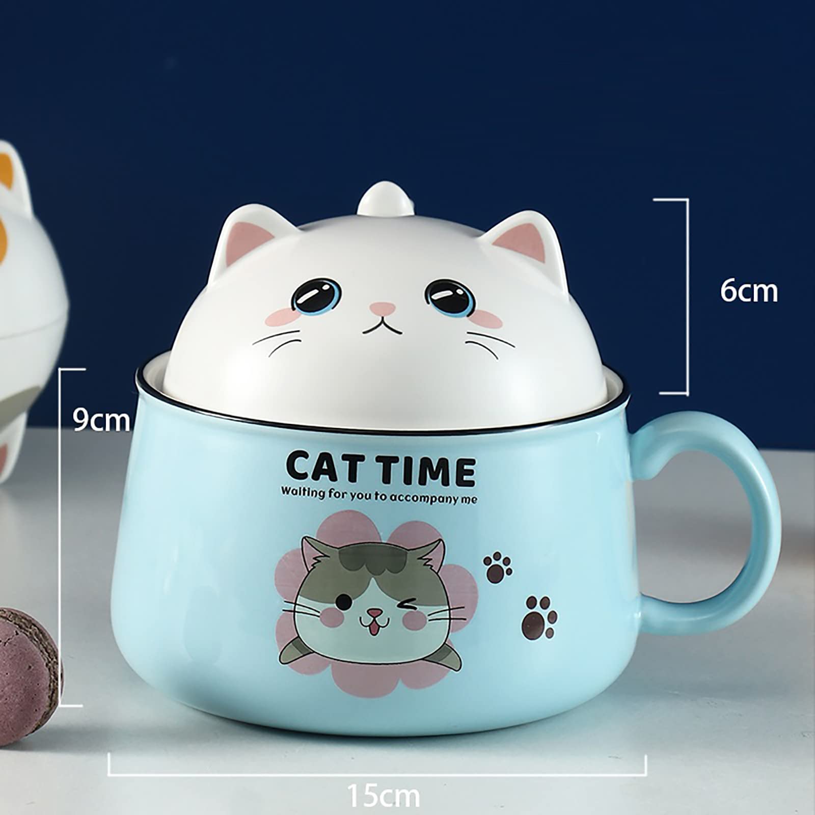 Ciotola Ramen Con Coperchio, Grazioso Gatto Per Insalata, Ciotola per cereali con manico, 1020 ml, in ceramica istantanea, ciotola per pasta, dessert, zuppa e pranzo per bambini
