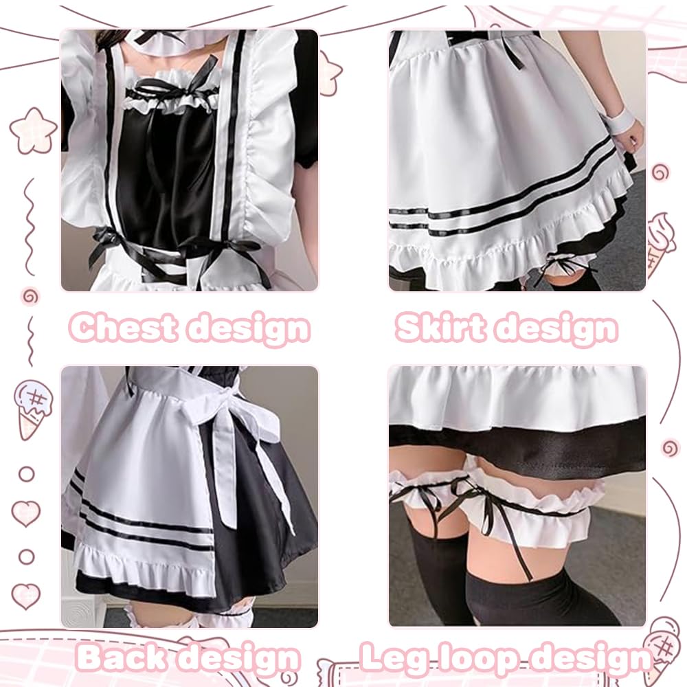 Maid Dress, costume da cameriera cosplay, set di abbigliamento da cameriera, per adulti, Halloween, carnevale, feste