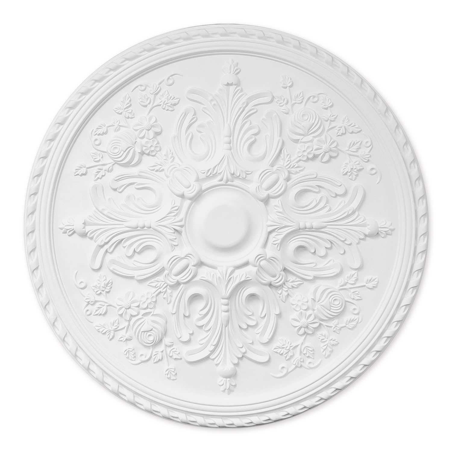 Living Heat White Regal Rose Bud - Ornate Decorative Ceiling Rose - Lightweight Polyurethane 82Cm X 5Cm