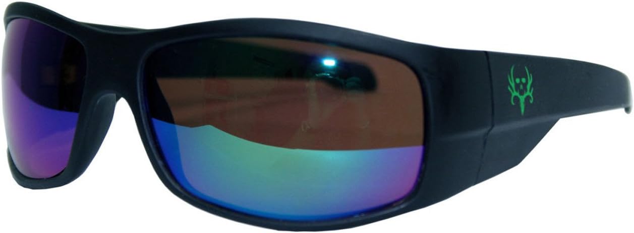 AES Outdoors Bone Collector Sunglass Black PC Frame/Pol Grey TAC 1.1mm Green Revo Mirro