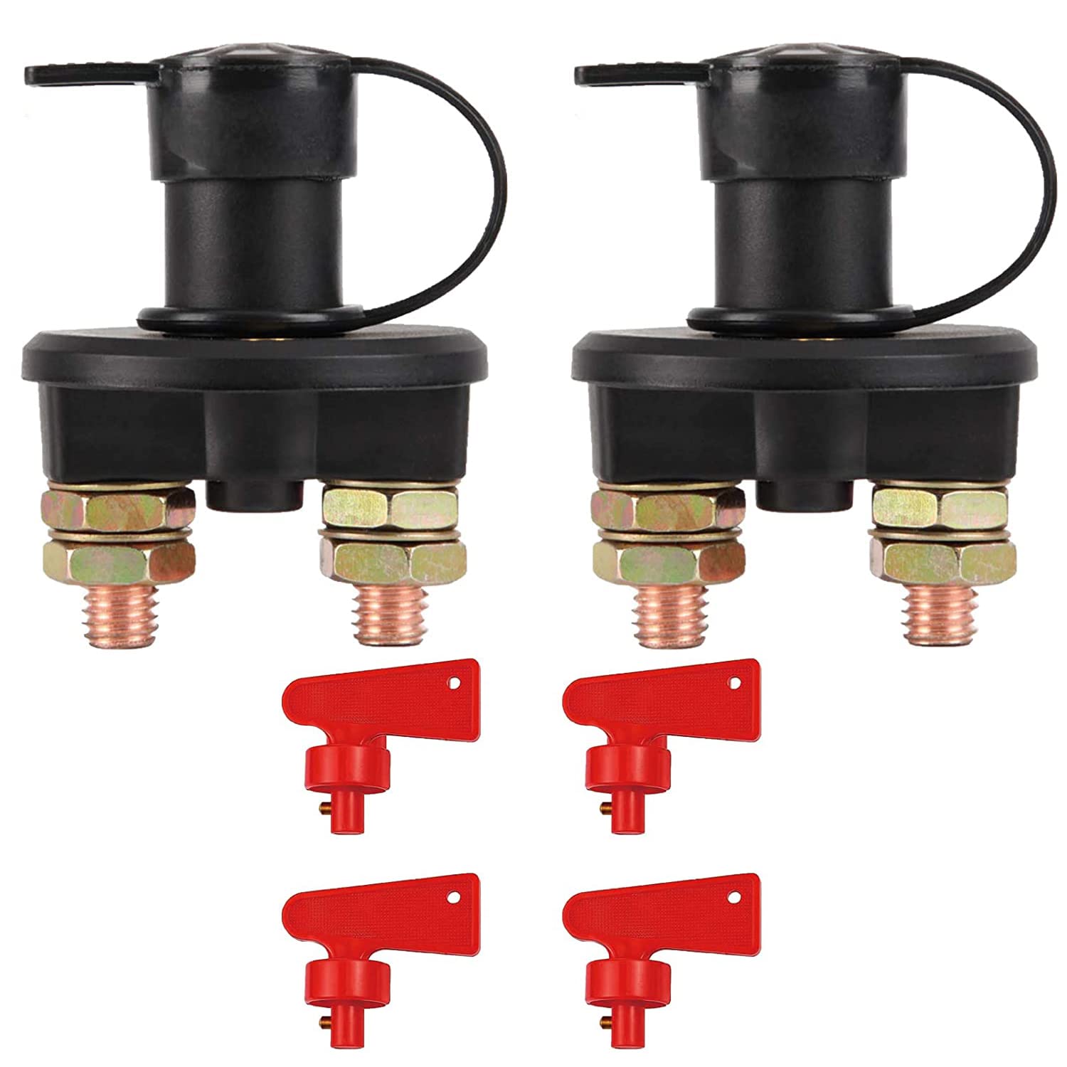 SYOSI Battery Disconnect Switch, 12V 24V Battery Isolator Cut Off Power Kill Switch for Marine Car Boat RV ATV Auto Truck Vehicle, On Off Battery Master Switch with Waterproof Key and Cover, 2PCS