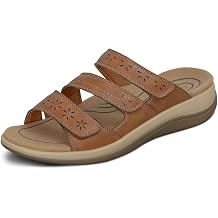 Orthofeet Women's Orthopedic Sahara Adjustable Three-Strap Slide Sandal, Tan, Size 8