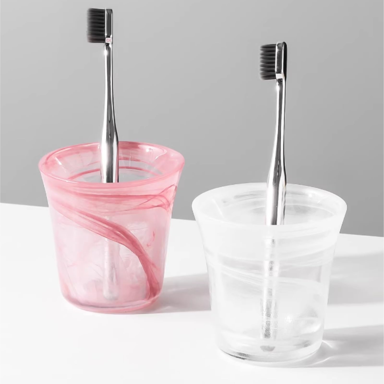 Modern Porta Cepillos De Dientes, Soporte De Vidrio For Cepillo Dientes, Vaso Baño, Taza For Enjuague Bucal, Maquillaje For Pasta Ahorra Espacio(White)